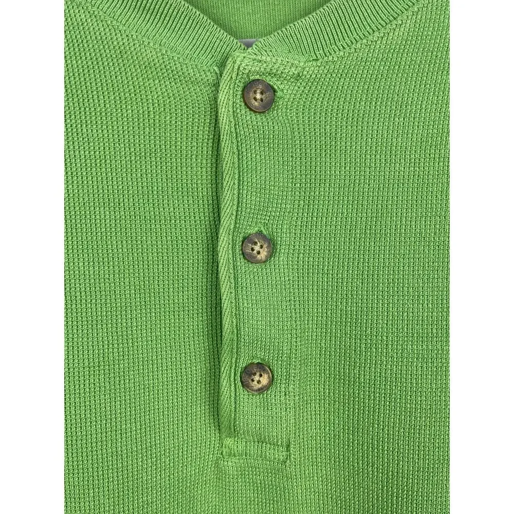 Vintage Eddie Bauer Green Waffle Knit Cotton Henley Tee Men’s Small - Picture 3 of 9